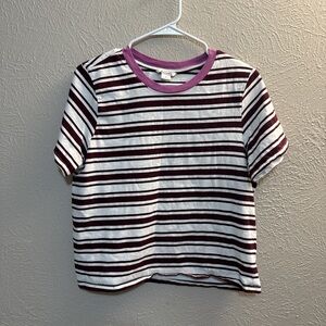 Monki Striped Tee with Purple Collar